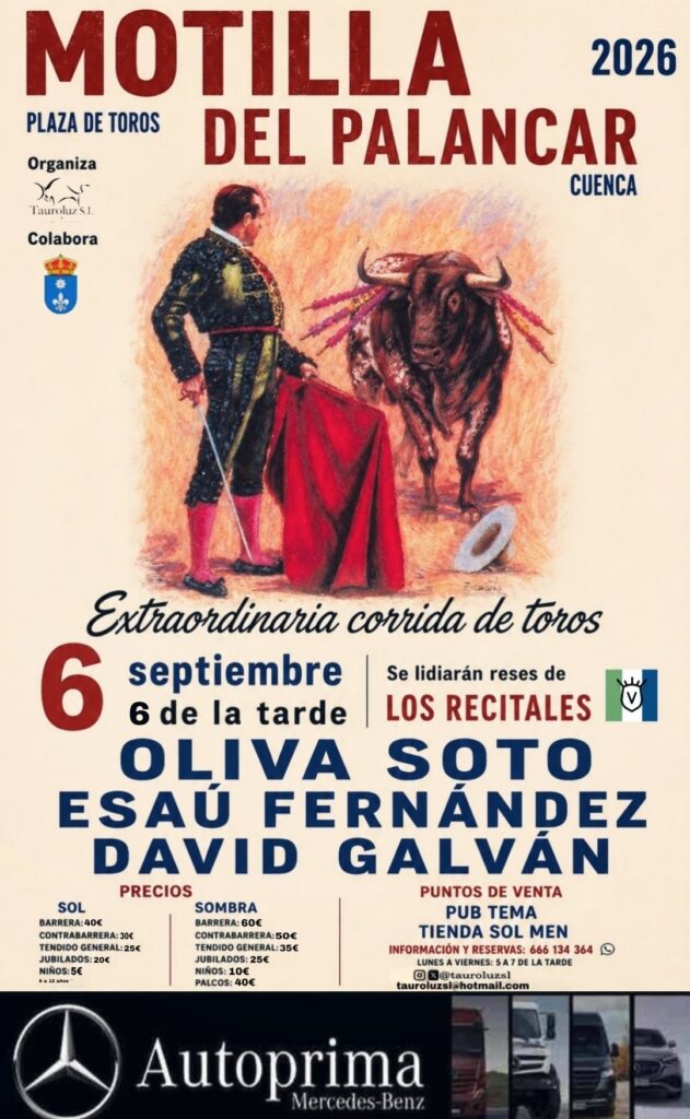 Oliva Soto, Esaú Fernández y David Galván encabezarán una histórica corrida en Motilla de Palancar