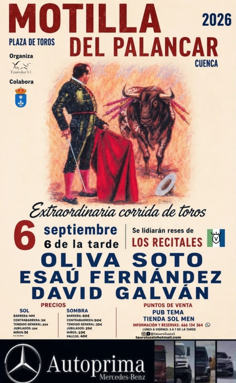 Oliva Soto, Esaú Fernández y David Galván encabezarán una histórica corrida en Motilla de Palancar